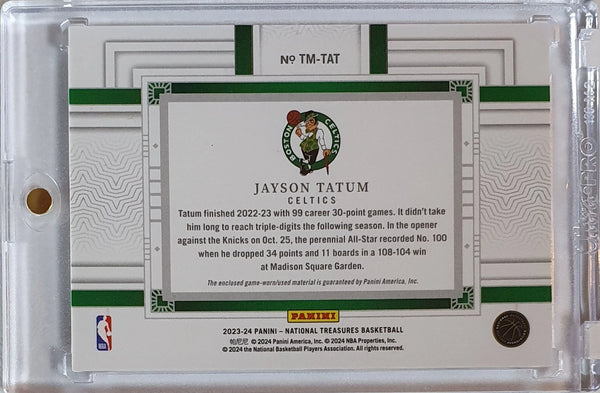 2023 National Treasures Jayson Tatum #PATCH /49 Game Jumbo Worn Jersey - Rare