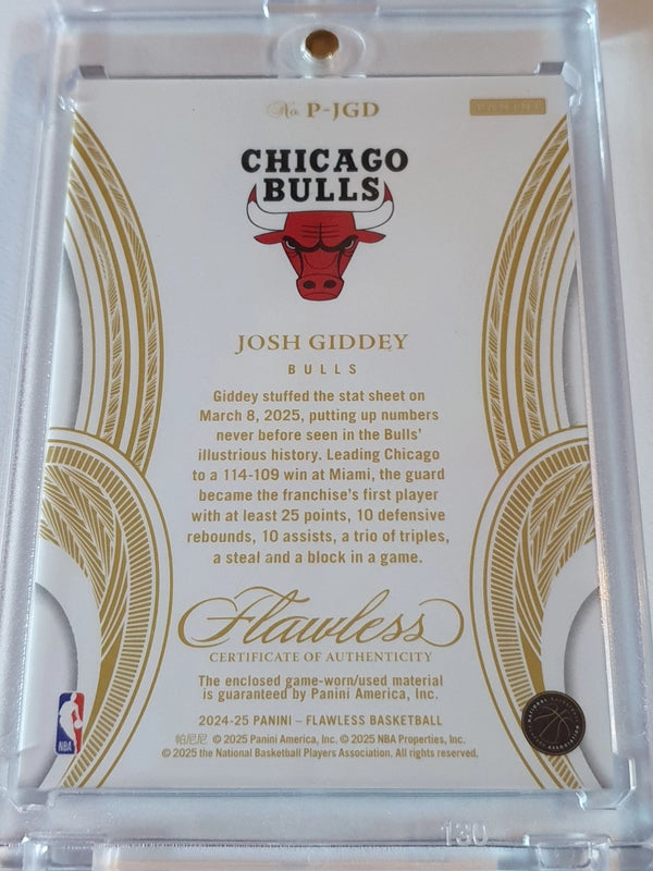 2024 Flawless Josh Giddey #PATCH RUBY /15 Game Worn 3 Color Bulls Jersey - Rare