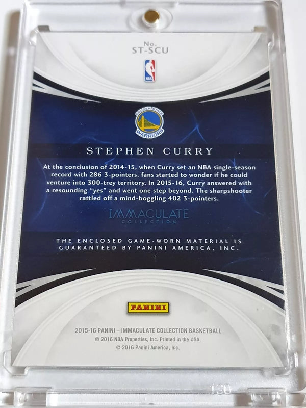 2015 Panini Immaculate Stephen Curry #PATCH /75 Game Worn Large Jersey - Rare