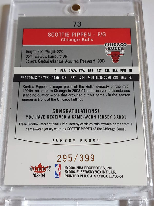 2004 Fleer Scottie Pippen #PATCH /399 Game Worn Jersey Skybox LE - Rare