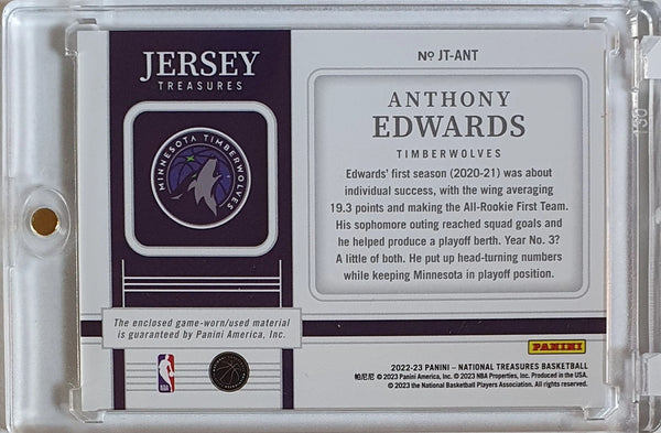 2022 Panini National Treasures Anthony Edwards #PATCH /99 Game Worn Jersey