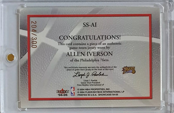 2004 Fleer Showcase Allen Iverson #PATCH BRONZE /300 Game Worn Jersey - Rare