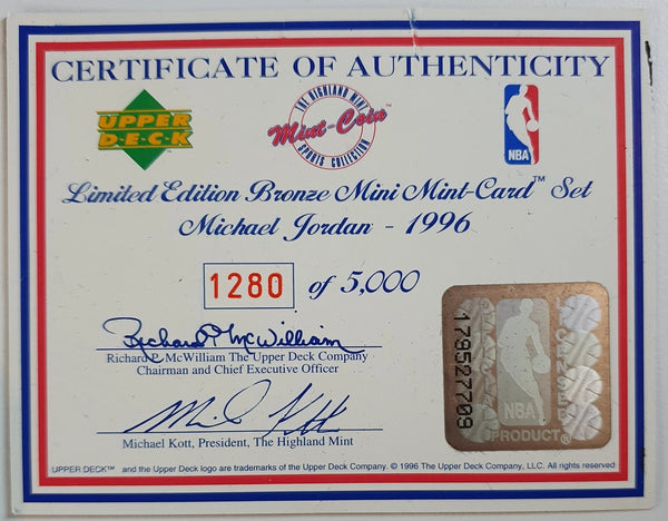 1996 Upper Deck Highland Mint Michael Jordan BRONZE Mini Card Set /5000 With COA