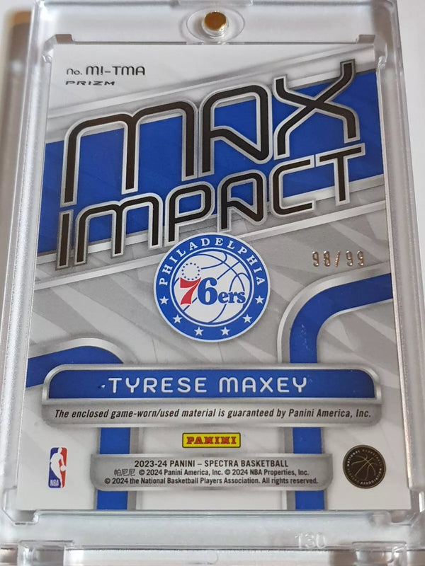 2023 Panini Spectra Tyrese Maxey #PATCH CELESTIAL /99 Holo Game Worn Jersey
