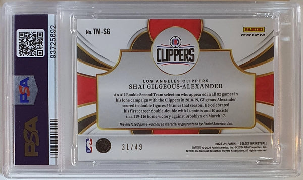 2023 Select Shai Gilgeous-Alexander #PATCH COPPER /49 Holo Game Jersey - PSA 9