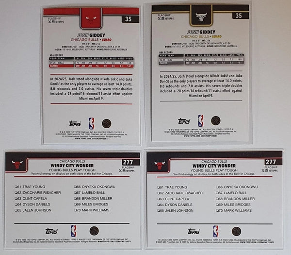 Lot of 4 x 2025 Topps Flagship Josh Giddey (Bulls) Holos Variants - Rare