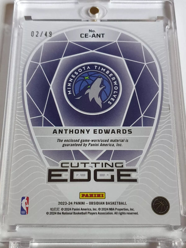 2023 Obsidian Anthony Edwards #PATCH PURPLE FLOOD /49 Holo Game Worn Jersey