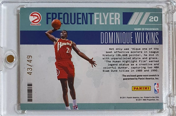 2010 Absolute Memorabilia Dominique Wilkins #PATCH /49 Game Worn Jersey - Rare