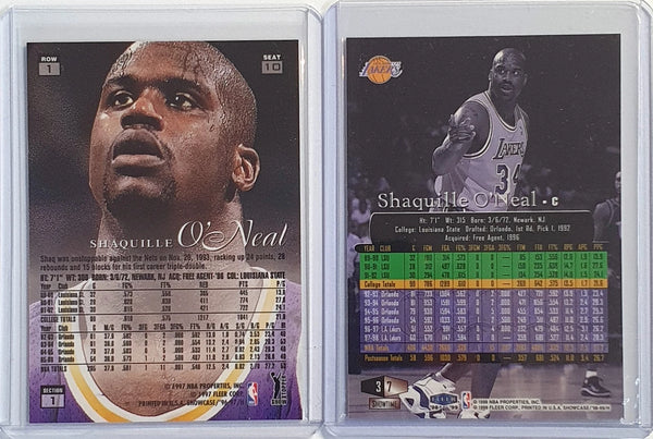 Lot of 2 x Fleer Flair Showcase Shaquille O'Neal Row 1 & 3 - Ready to Grade