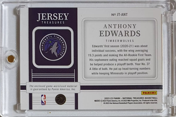 2022 National Treasures Anthony Edwards #PATCH /99 Game Worn Jersey - Rare