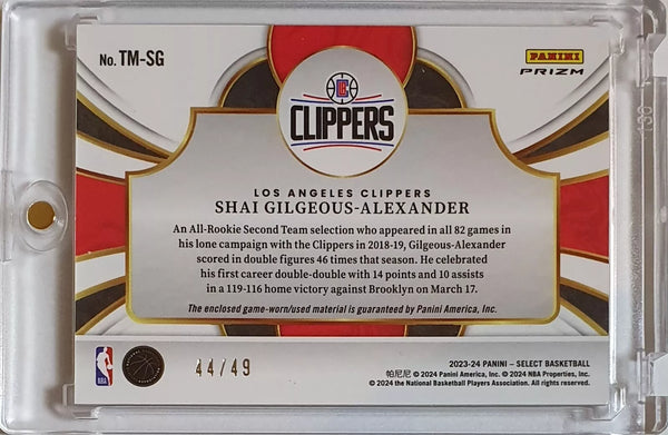 2023 Select Shai Gilgeous-Alexander #PATCH COPPER Prizm /49 Game Worn Jersey