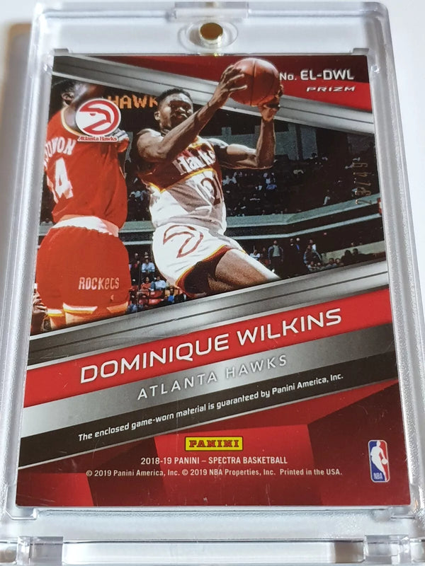 2018 Panini Spectra Dominique Wilkins #PATCH NEON BLUE /49 Holo Game Worn Jersey