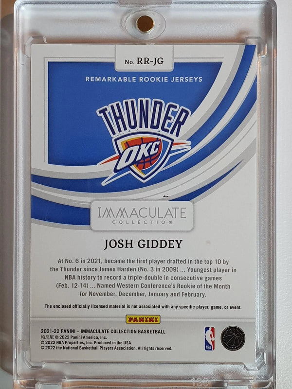 2021 Panini Immaculate Josh Giddey Rookie #PATCH RED /25 RC 3 Color Jersey