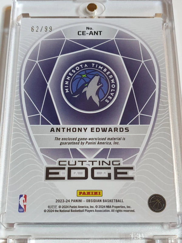 2023 Obsidian Anthony Edwards #PATCH ORANGE FLOOD /99 Game Worn Jersey - Rare