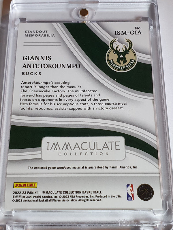 2022 Panini Immaculate Giannis Antetokounmpo #PATCH /99 Game Worn Large Jersey