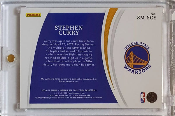 2020 Panini Immaculate Stephen Curry #PATCH /99 Game Worn Jumbo Jersey - Rare
