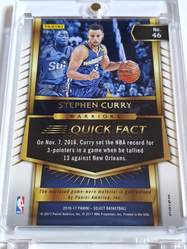 2016 Panini Select Stephen Curry #PATCH PURPLE /99 Prizm Game Worn Jersey - Rare