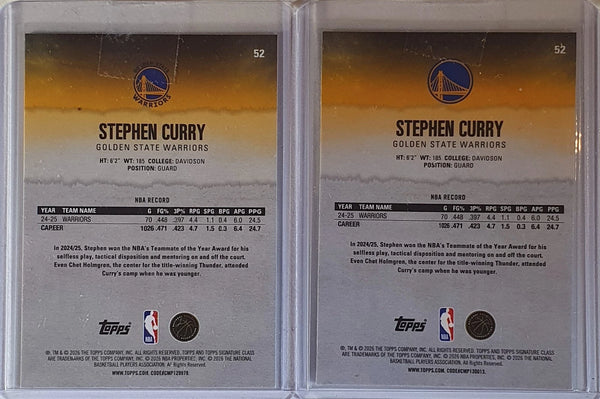 Lot of 2 x 2025 Topps Signature Class Stephen Curry Holo Variations - Rare