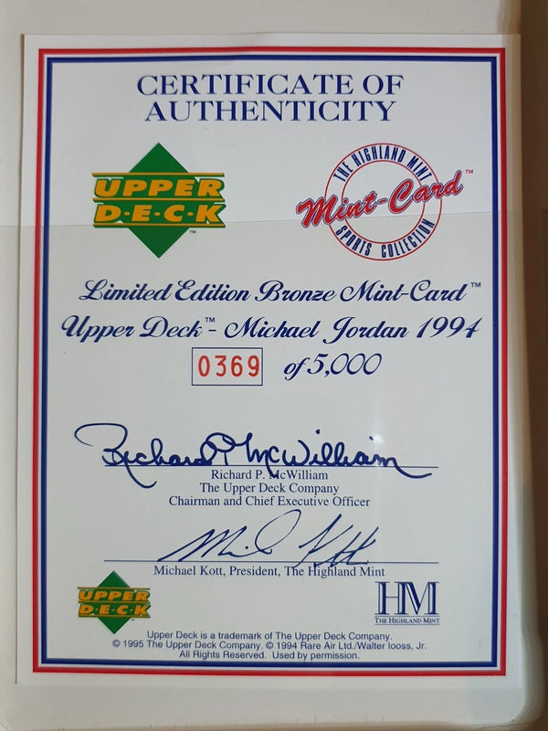1994 Upper Deck Michael Jordan BRONZE CARD /5000 Highland Mint - With COA
