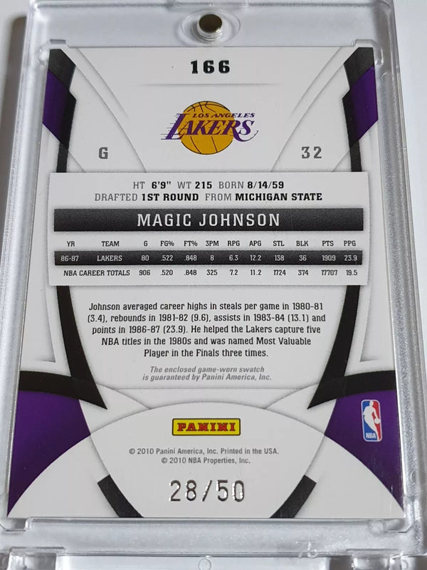 2009 Certified Magic Johnson #PATCH BLUE MIRROR /50 Holo Game Worn Jersey - Rare