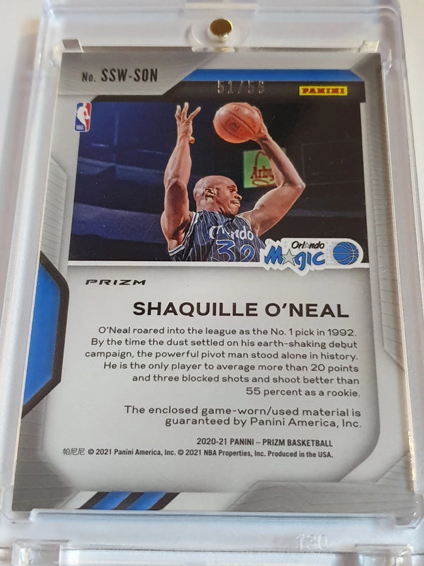 2020 Panini Prizm Shaquille O'Neal #PATCH GREEN CRACKED ICE /56 Game Jersey