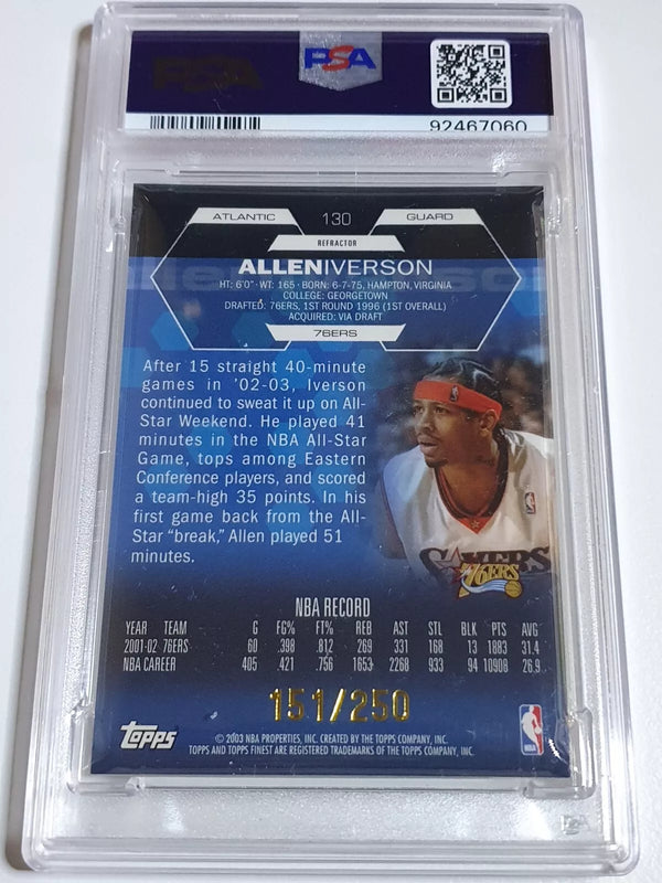 2002 Finest Allen Iverson #PATCH REFRACTOR /250 Game Worn Jersey - PSA 9 (POP 5)