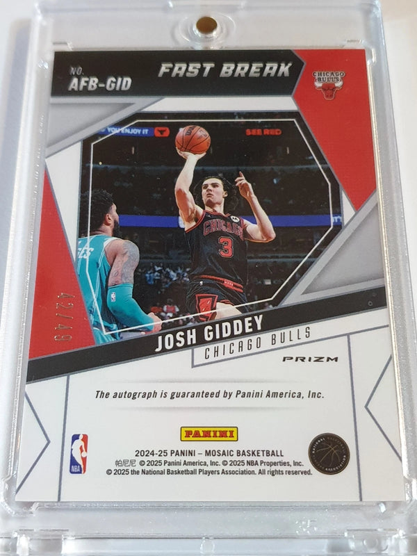 2024 Panini Mosaic Josh Giddey AUTO FAST BREAK RED /49 Holo Autographs - Bulls