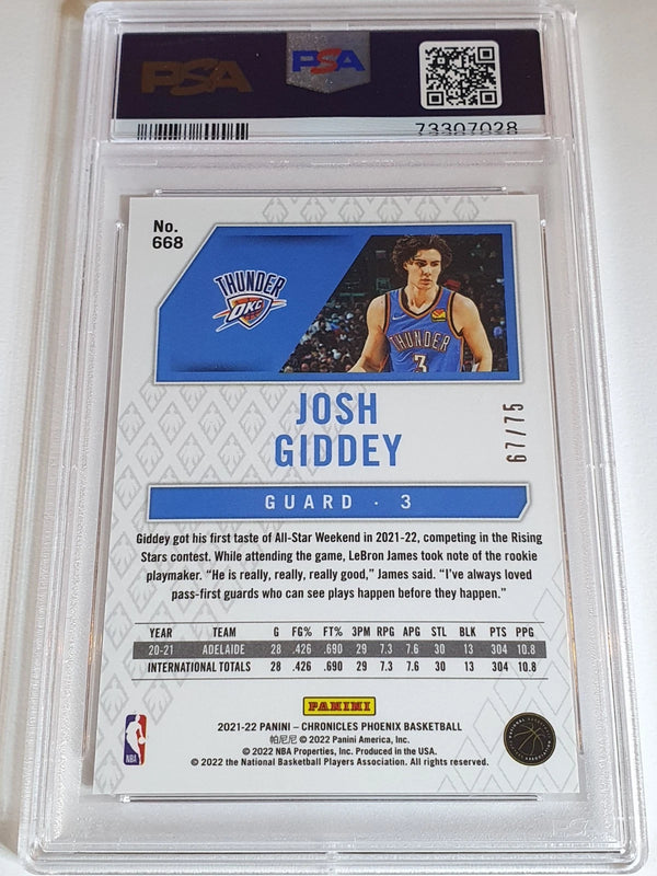 2021 Chronicles Josh Giddey Rookie 75th ANNIVERSARY /75 Holo RC - PSA 9 (POP 2)