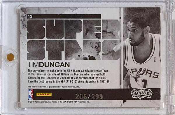 2010 Panini Rookies & Stars Tim Duncan #PATCH /299 Game Worn Jersey - Rare