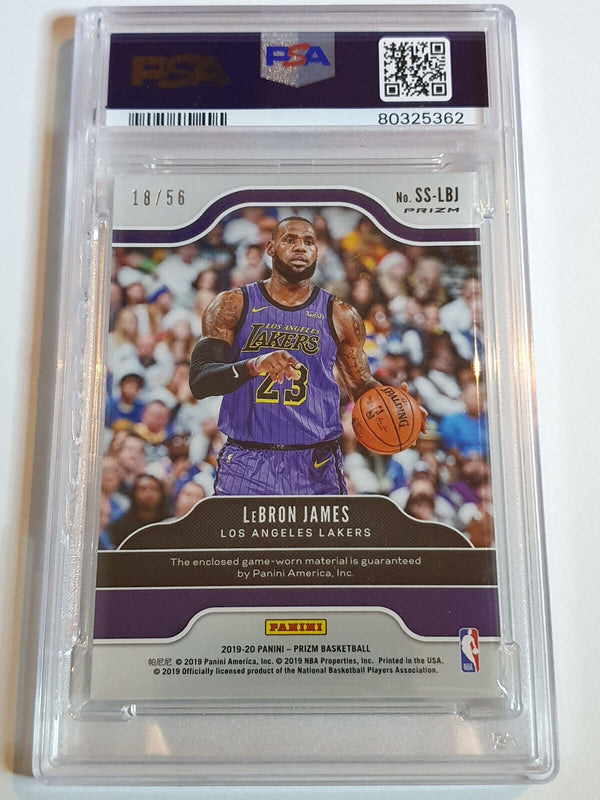 2019 Prizm Lebron James #PATCH GREEN ICE /56 Game Jersey- PSA 9 (POP 8)