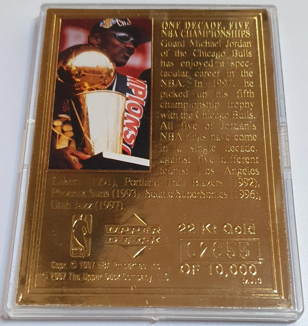 1997 Upper Deck Michael Jordan 22KT GOLD Fifth NBA Title - Box & COA