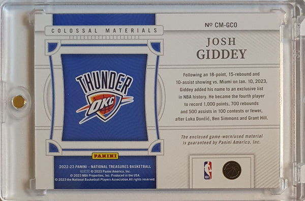 2022 National Treasures Josh Giddey #PATCH /99 Jumbo Game Worn Jersey - Rare