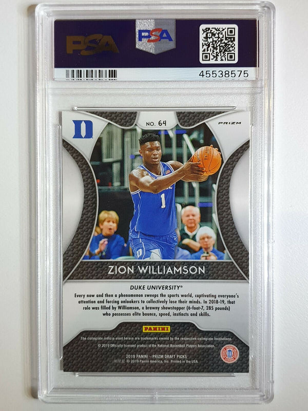 2019 Panini Prizm Draft Picks Zion Williamson Rookie #64 SILVER HOLO - PSA 9