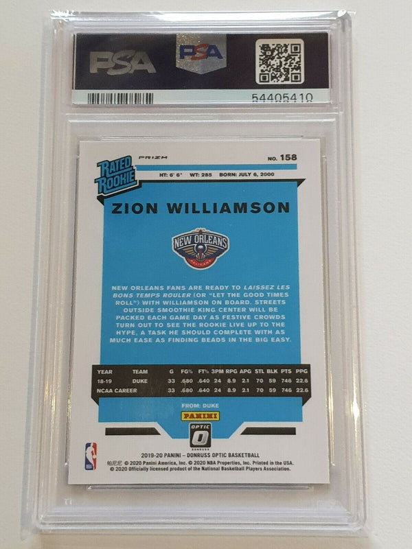 2020 Donruss Optic Zion Williamson #158 Blue Velocity Rookie - PSA 9 Mint RC