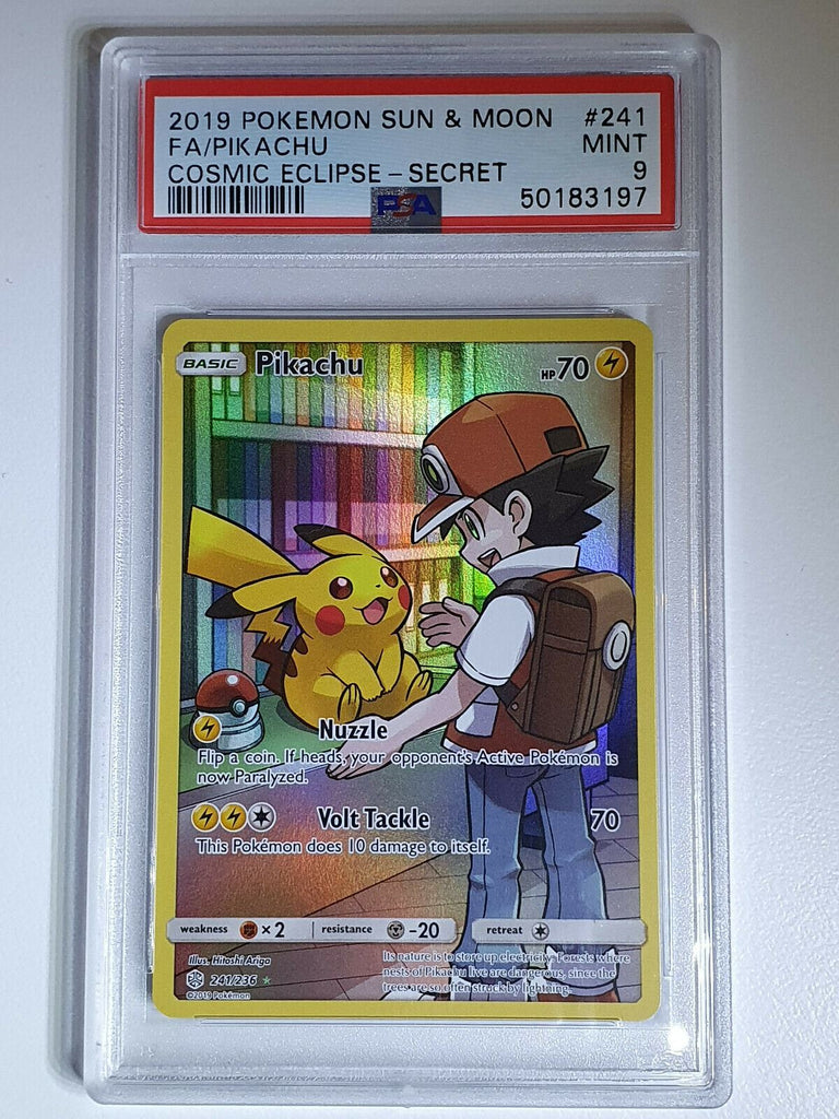 Pokemon Pikachu 241/236 Secret Rare Full Art Cosmic Eclipse - PSA 9 Perfect Edges Cards Pokemon Pikachu 241/236 Secret Rare Full Art Cosmic Eclipse - PSA 9 Perfect Edges Cards
