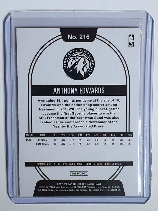 2020-21 Hoops Anthony Edwards #216 Rookie Purple Explosion - Ready for Grading