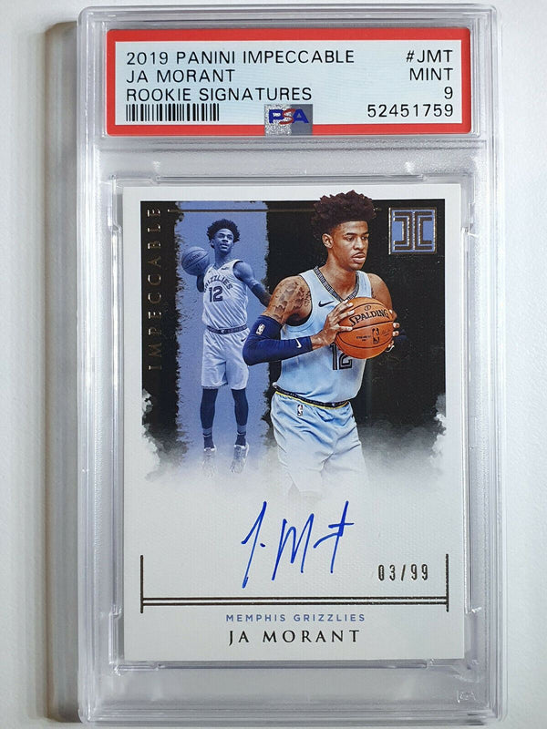 2019 Impeccable Ja Morant Rookie Signatures /99 On Card Auto - PSA 9 (POP 8)