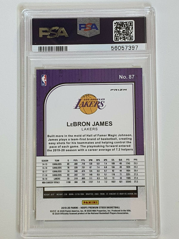 2019 Hoops Premium Stock Lebron James #87 SILVER HOLO Prizm - PSA 9