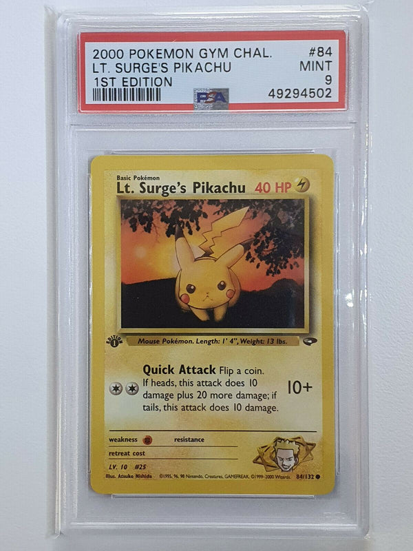 Pokemon Lt. Surges Pikachu 1st Edition 84/132 2000 Gym Challenge - PSA 9