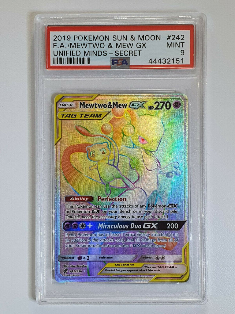 2019 Pokemon Mewtwo & Mew GX 242/236 Secret Hyper Unified Minds - PSA Perfect Edges Cards 2019 Pokemon Mewtwo & Mew GX 242/236 Secret Hyper Unified Minds - PSA Perfect Edges Cards