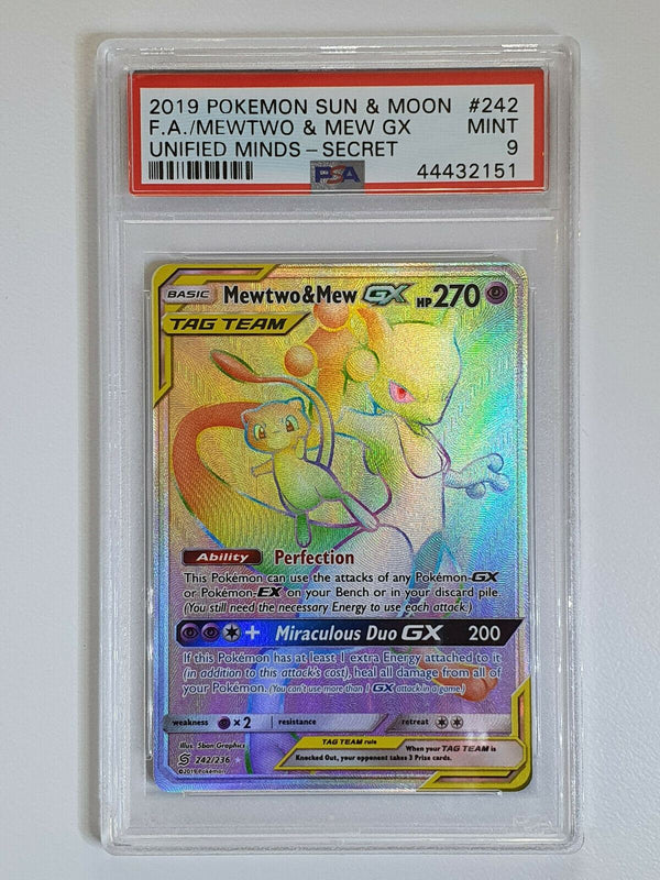 rainbow mewtwo pokemon card 2019 Pokemon Mewtwo & Mew GX 242/236 Secret Hyper Unified Minds