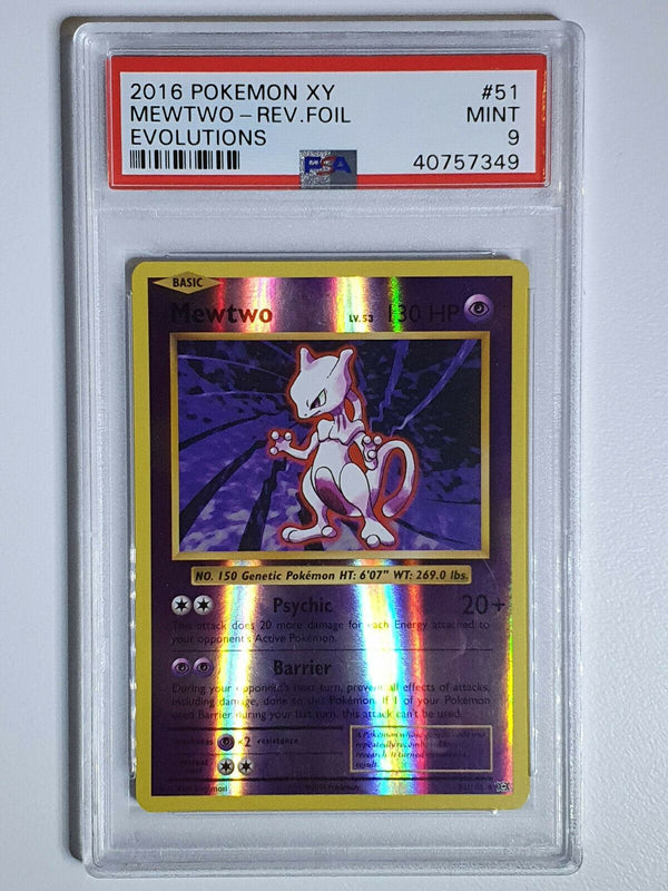 2016 Pokemon Mewtwo 51/108 Reverse Holo Foil XY Evolutions - PSA 9