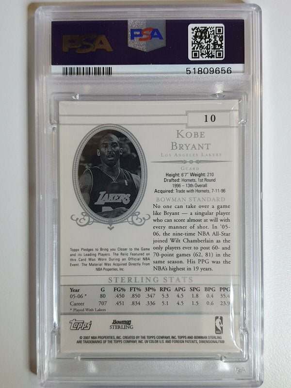 2006 Bowman Kobe Bryant #PATCH Sterling Game Worn Jersey - PSA 9 (POP 7)