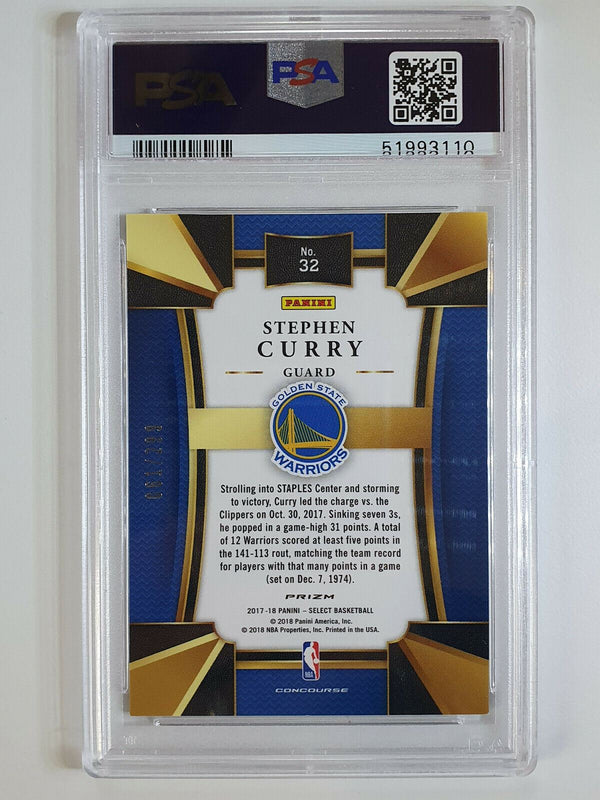 2017 Panini Select Stephen Curry #32 Blue Prizm Holo /299 - PSA 9