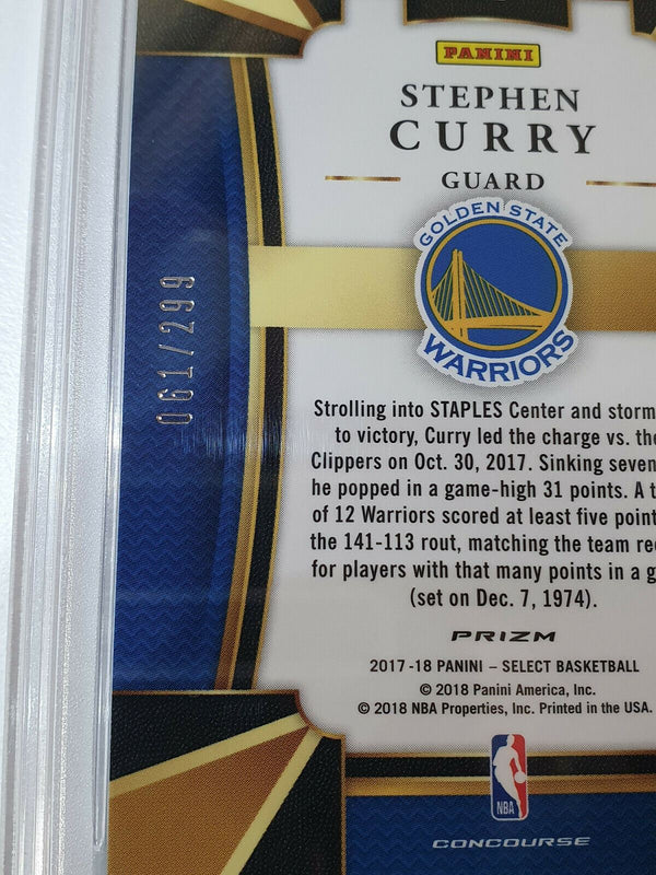 2017 Panini Select Stephen Curry #32 Blue Prizm Holo /299 - PSA 9