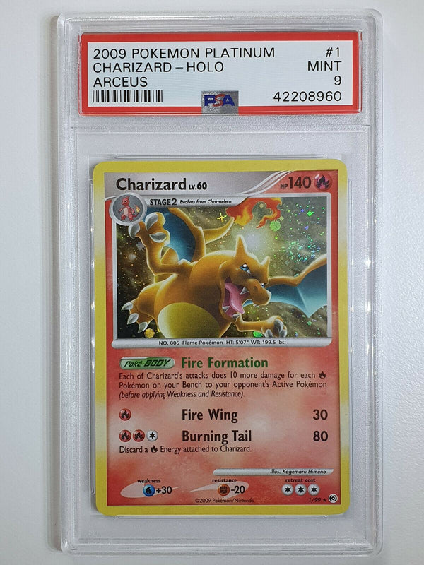 2009 Pokemon Charizard HOLO 1/99 Platinum Arceus - PSA 9