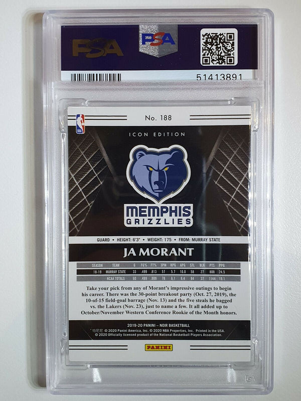 2019 Panini Noir Ja Morant Rookie #188 ICON Edition /99 - PSA 9 (POP 4)