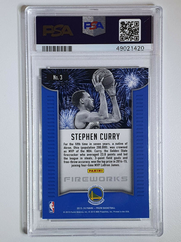 2015 Panini Prizm Stephen Curry #3 Fireworks - PSA 10