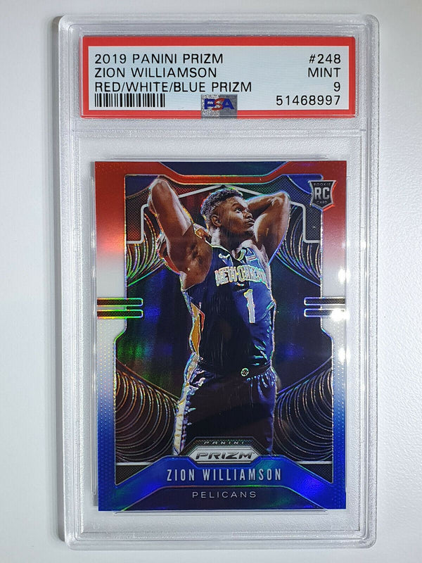 2019-20 Prizm Zion Williamson Rookie #248 RED WHITE BLUE Prizm RC - PSA 9