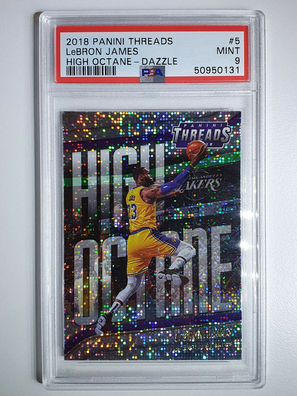 2018 Panini Threads Lebron James #5 High Octane Dazzle Prizm - PSA 9